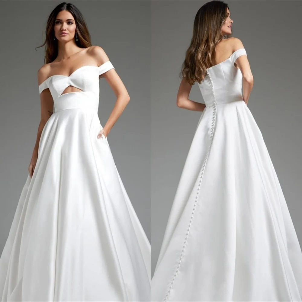 Robes de mariée classiques personnalisées en Satin blanc, épaules dénudées, robes de mariée de l'industrie lourde, robes d'occasion spéciale