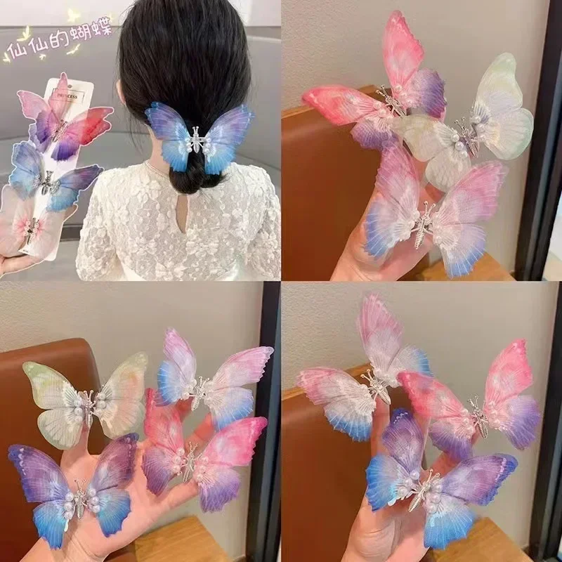 Moving Butterfly Barrette Double Layer Tulle Butterfly Hair Clip Kids Colorful Hairpin Sweet Cute Butterfly Barrette Accessories