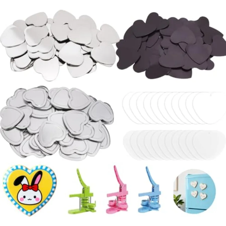 

50 комплектов материалов для изготовления магнитов на холодильник в форме сердца для машины для изготовления значков, форма сердца 2,28 дюйма/58 мм, включая металлическую крышку и крепление.