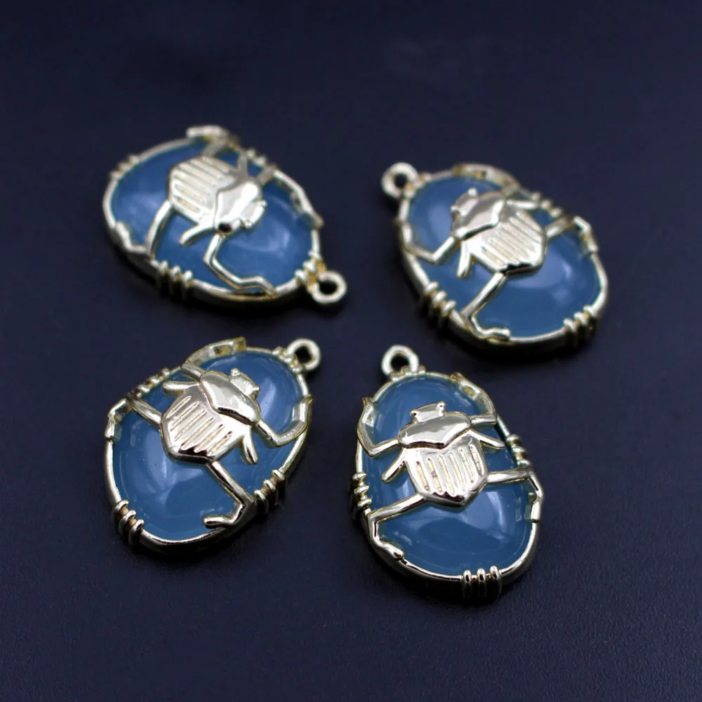 6pcs Faceted Natural Blue Red Green Quartz Stone Insect Pendant Charms DIY for Women Chain Necklace Making