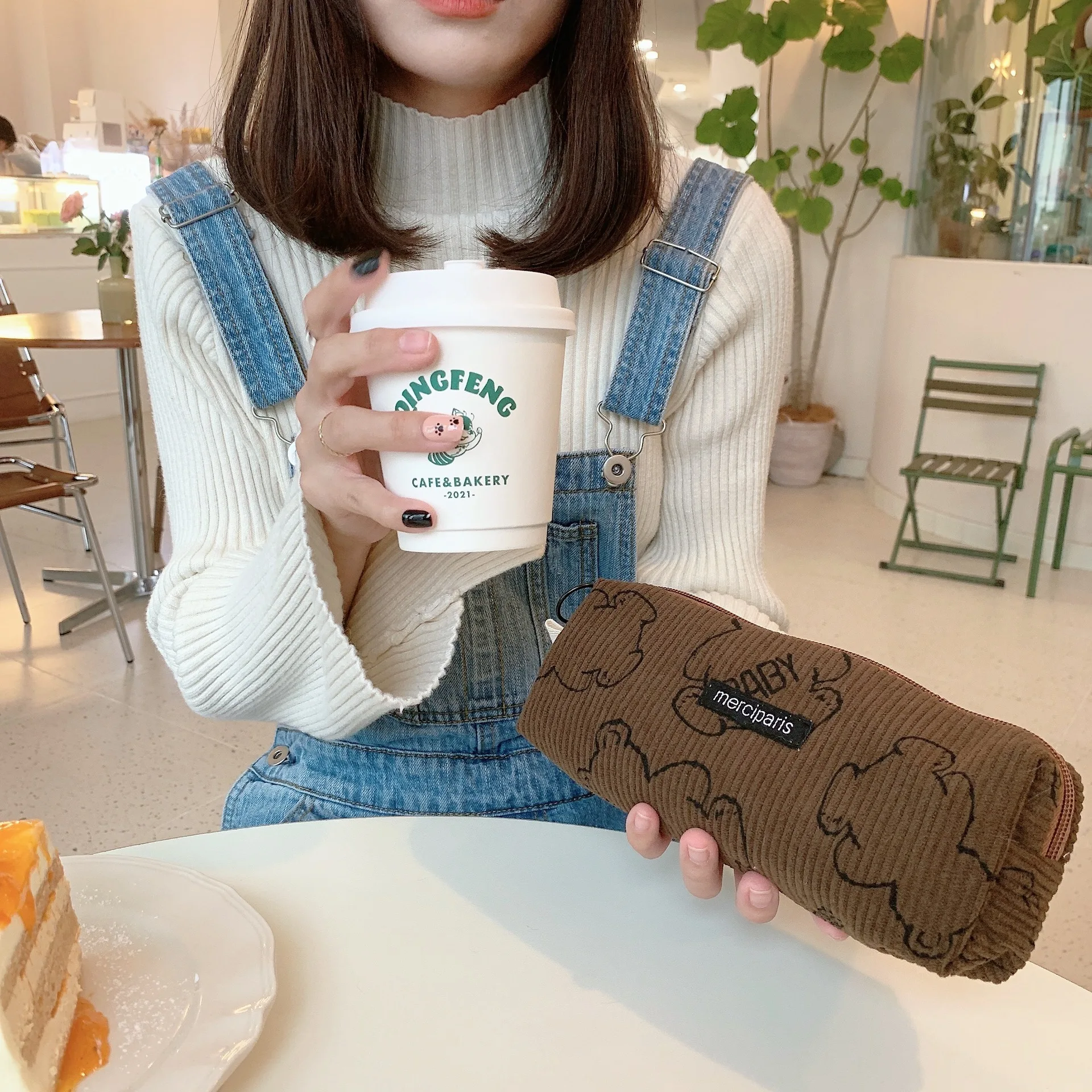 Japanese Little Bear Pencil Case Cute Corduroy Key Mobile Phone Bag Women\'s Makeup Bag Coin Purse Student Stationery Pen Box