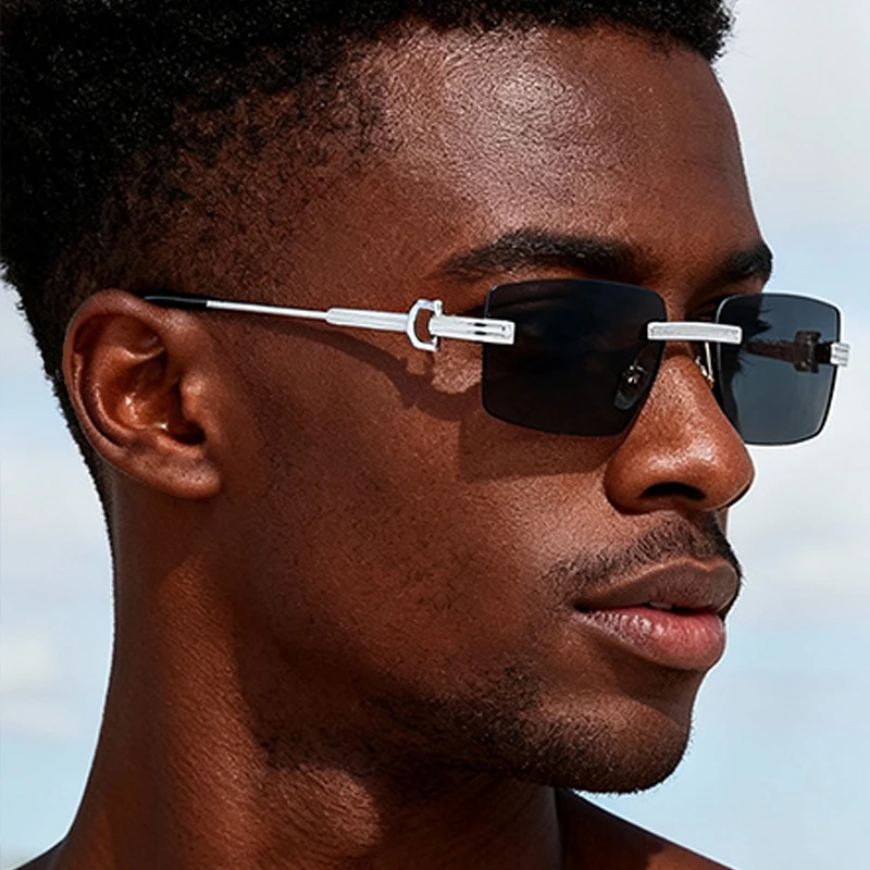 

Rimless Square Punk Sunglasses Men 2025 Luxury Brand Vintage Small Frame Metal Sun Glasses Protection Eyewear Outdoor Shades