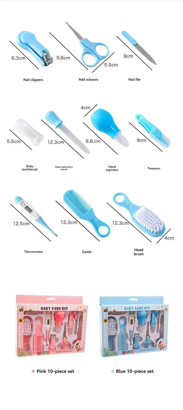 Haar Gesundheit Pflege Thermometer Pflege Pinsel Clipper Beißring Zahnbürste Kit Baby Essentials 10PCS Baby Nagel Trimmer Pflege Set Kind – Detail 15