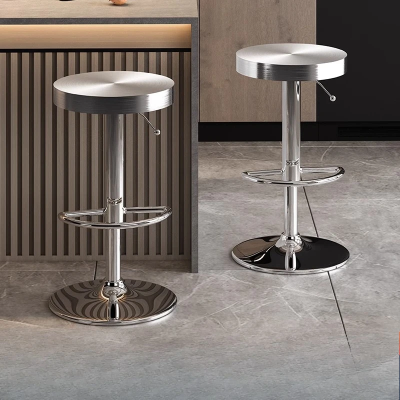 Adjustable Height Bar Stool Brushed Stainless Steel Counter Chair for Home Kitchen Dinner Seat Commercial Reception Desk Stool