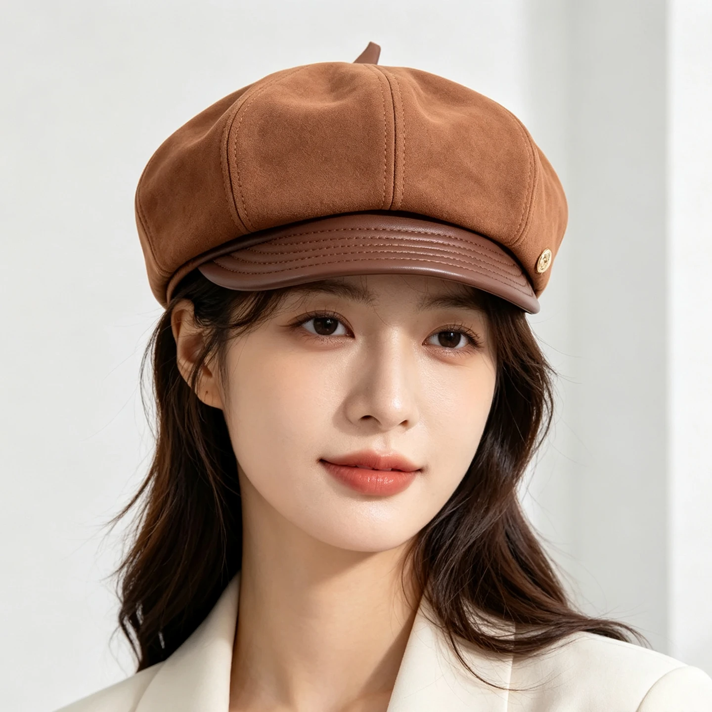 Winter Warm 100% Real Leather Apple Cap Women's Ladies Genuine Leather Adjustable Casual Newsboy Beret Painter Gatsby Caps/Hats