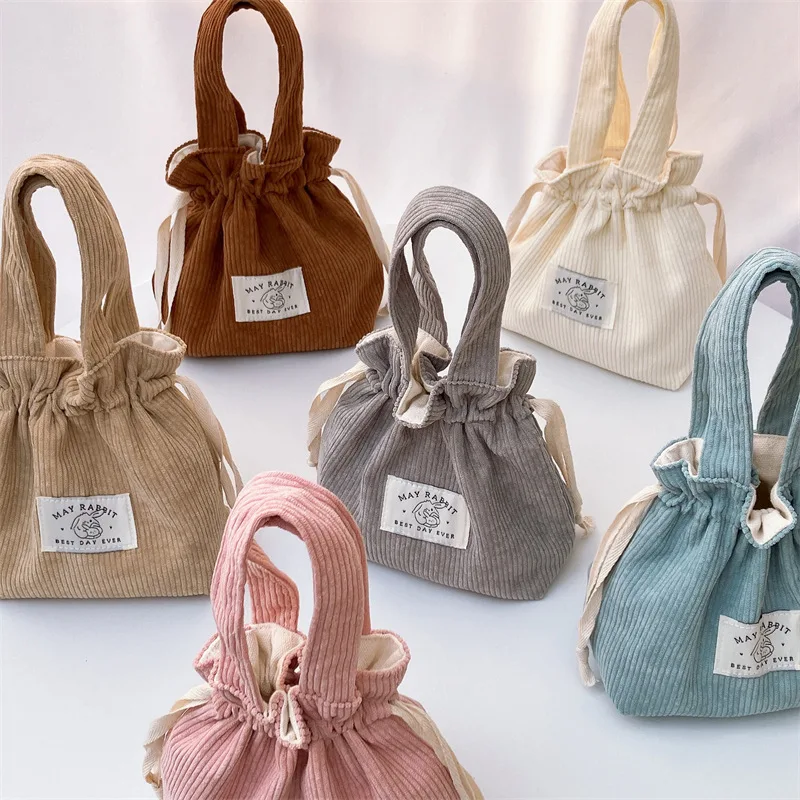 

Fashion Corduroy Drawstring Bag Large Capacity Handbag Key Phone Storage Bag Coin Pouch Hand Bags for Women Wedding Supplies