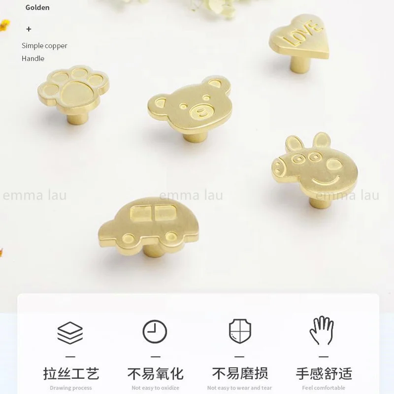 Solid Brass Furniture Handle Door Knobs Carton Bear Car Shape Handles for Cabinet Kitchen Cupboard Drawer Children\'s Room Handle