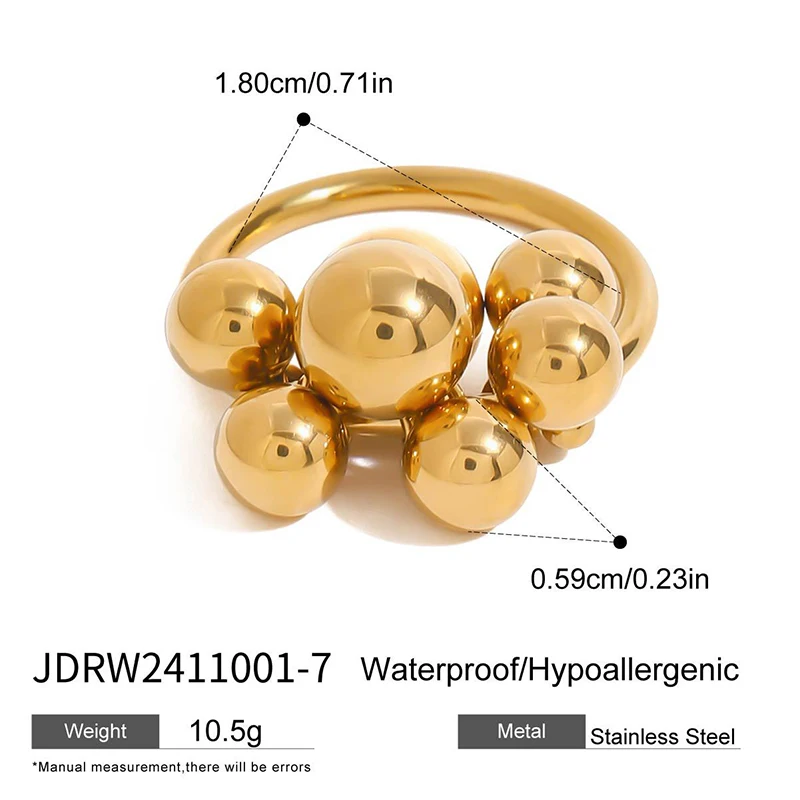 PRISCA | Gold and Silver Round Beads Ring Women Stainless Steel Metal Geometric Jewelry Punk Fashion 2025