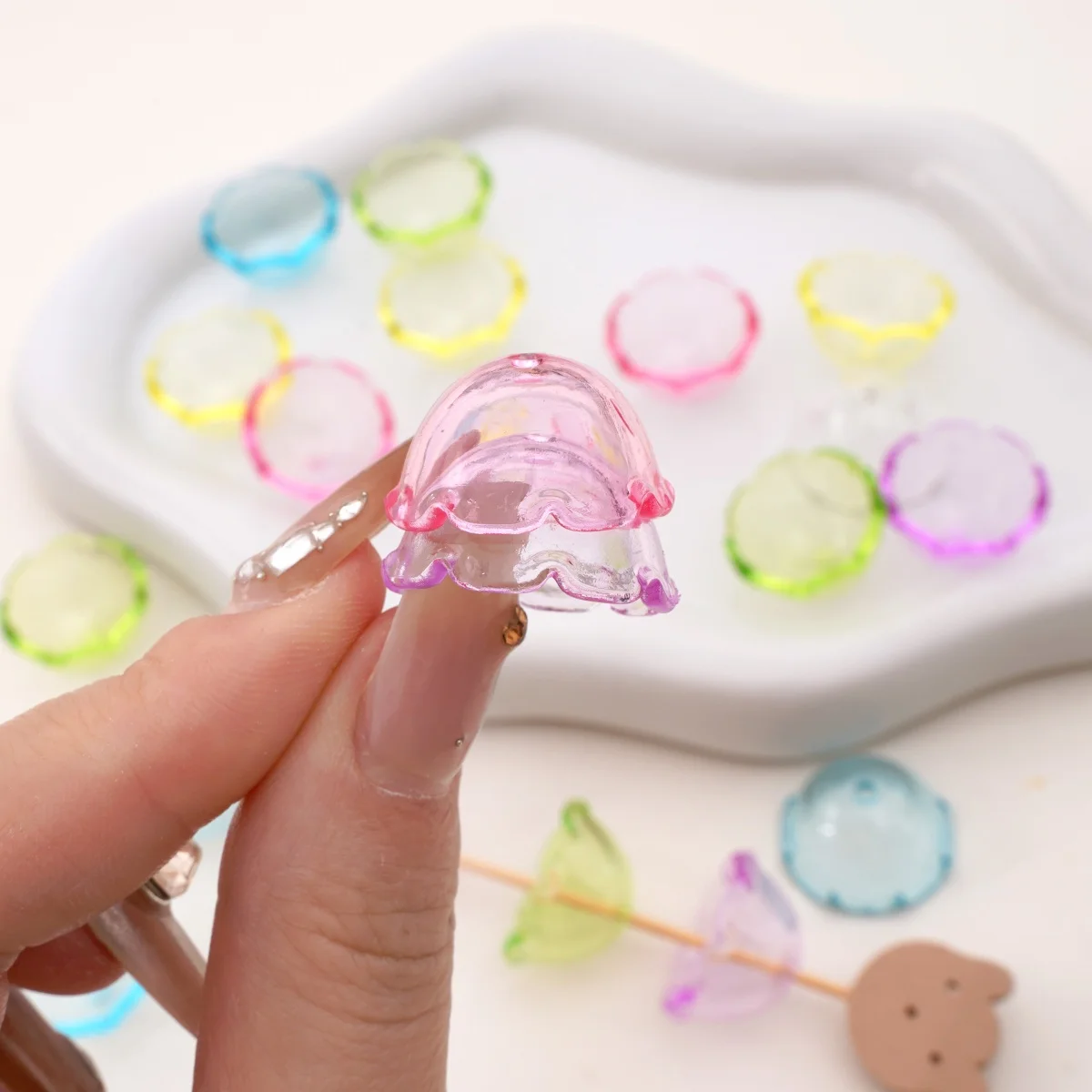 5-10Pcs Transparent Acrylic Jellyfish Wind Chime Cover Beads Charms For DIY Earrings Pendant Phone Chain Jewelry Making Supplies