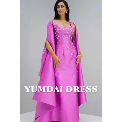 YUMDAI Elegant Purple Saudi Cape Sleeve Engagement Evening Dress 2024 Luxury Beaded Dubai Women Wedding Guest Formal Party Gown