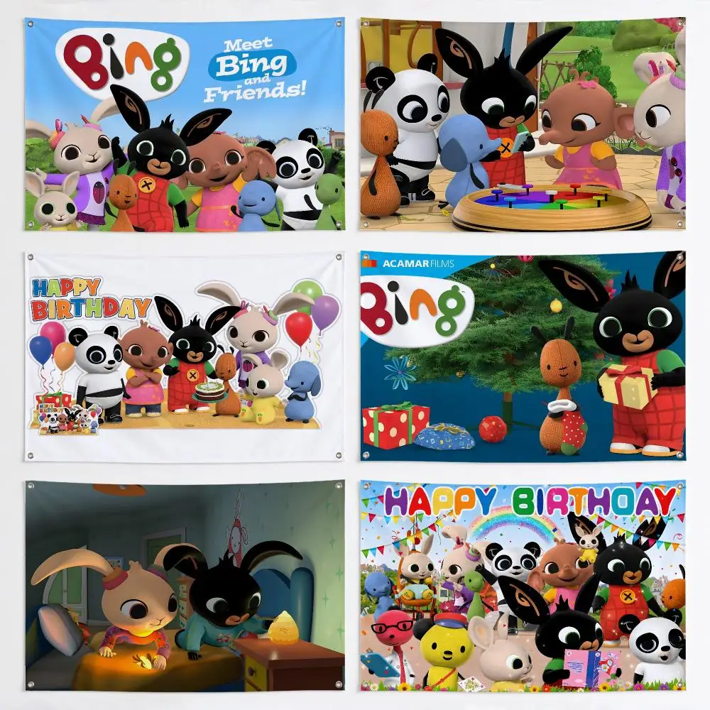 Character Bing Bunny Flags Aesthetic Wall Tapestry Printed Wall Hanging Living Room Party Outdoor Decor