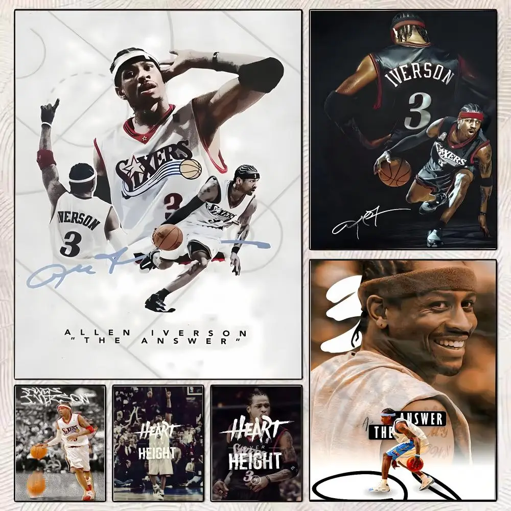 Allen Iverson Basketball Painting Calligraphy Stylish Canvas Poster Wall Art for Living Room Bedroom Office Home Decor