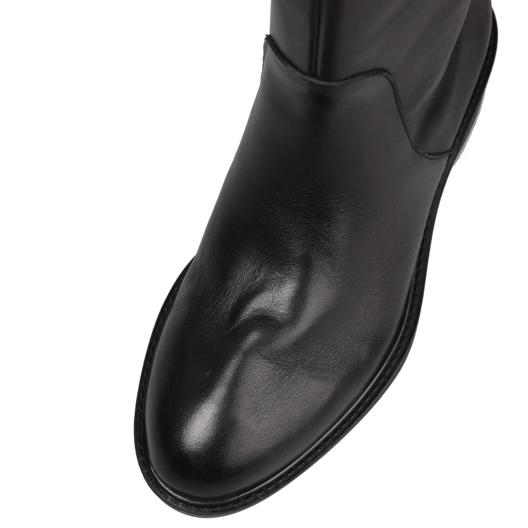 Danxuefei المرأة جلد البقر جولة تو الانزلاق على الخريف حذاء برقبة للركبة مطوي عارضة الإناث عالية الجودة لينة الراحة التمهيد الطويل #6