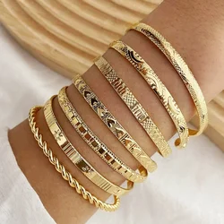 7pcs/set Ethnic Golden Open Alloy Bracelets Simple Fashion Multilayer Geometric Bracelet Jewelry Women