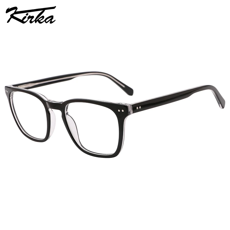 

Kirka Unisex Eyewear Acetate Square Crystal Colors Frame Optical Glasses Wide Marble/Tortoise Temples in 4 Colors WD1444P