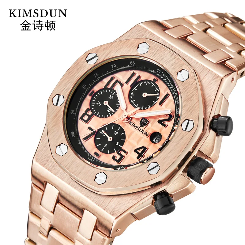 Men's Fashion Steel Belt Three-Eye Waterproof Multifunctional Automatic Mechanical Watch