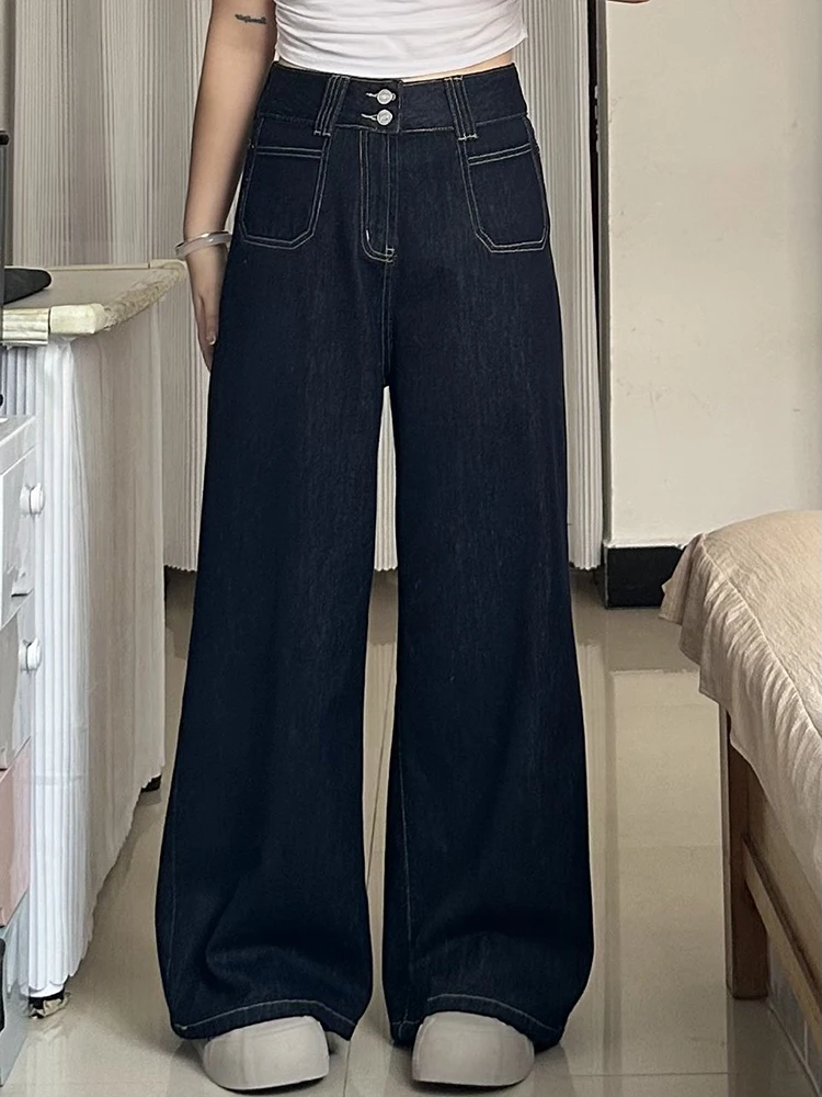 

plus Size Women's Loose Wide Leg Jeans High Waist Straight Cut Denim Pants Tummy Covering Slimming Effect Casual Summer Jeans
