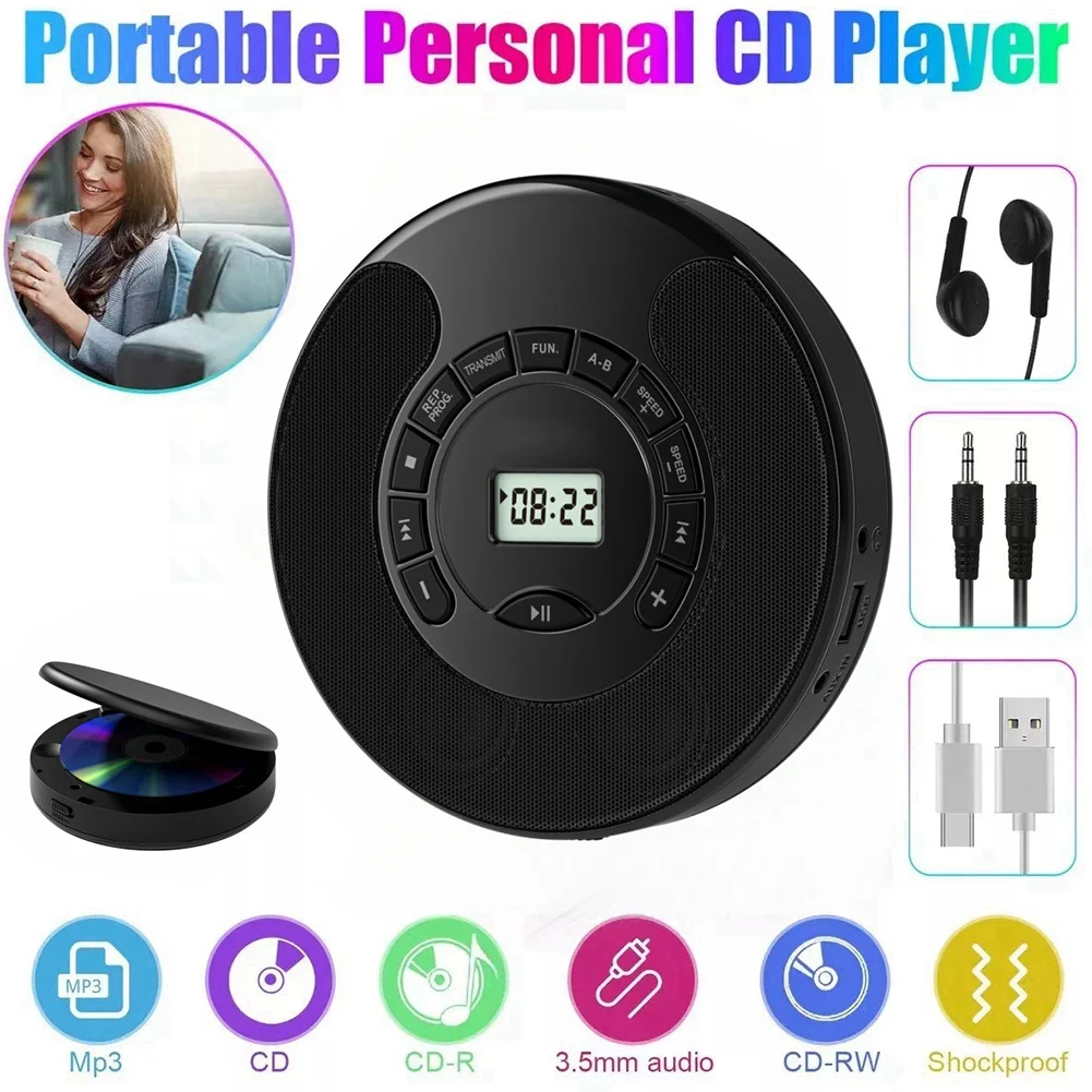 

*AA90P Новый портативный CD-плеер, модель Dual Bluetooth, USB-плеер, два стереодинамика, повторение A-B, AUX, контроль скорости Play, белый