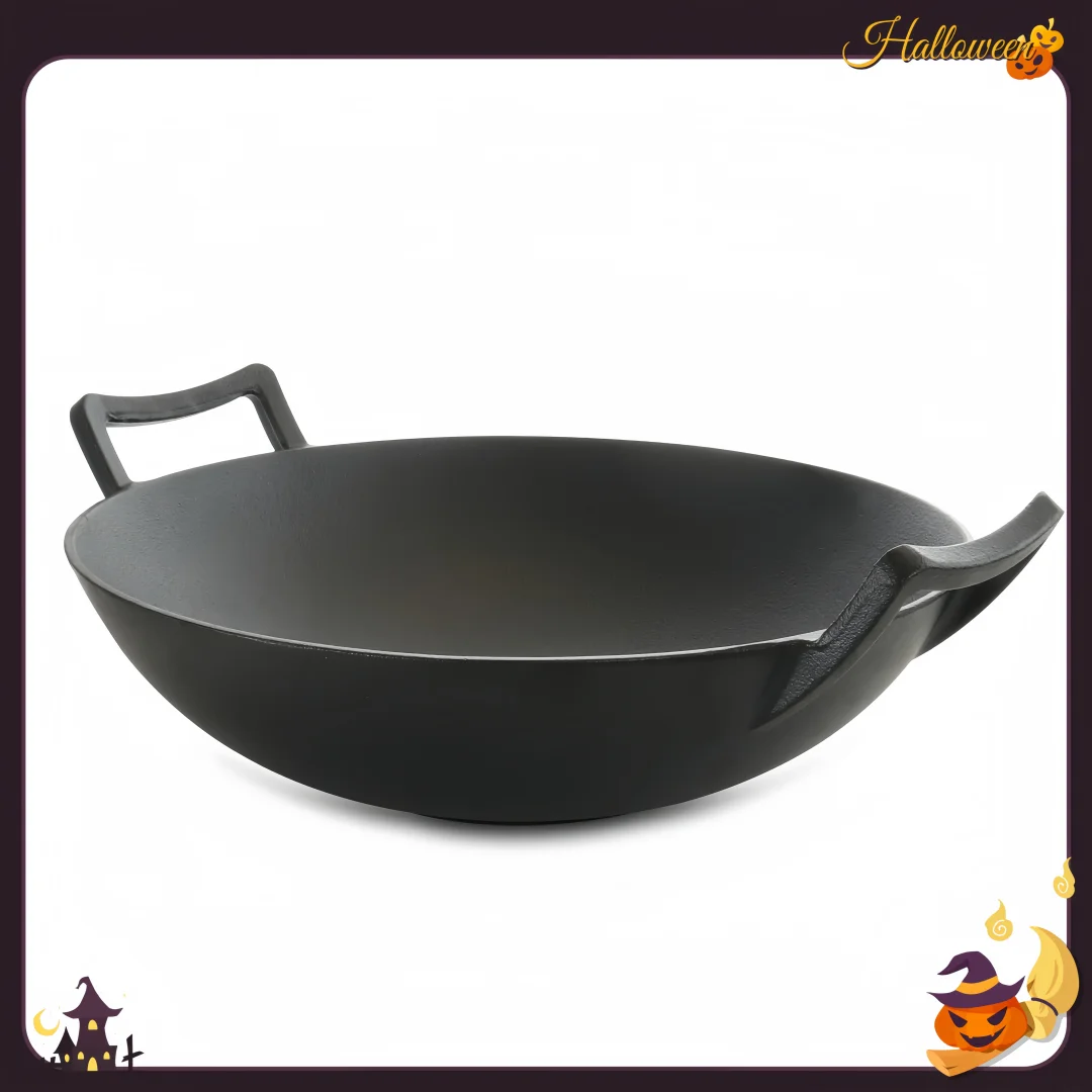 

Professional 14" Cast Iron Wok with Lid - High Heat Retention for Restaurant-Style Meals