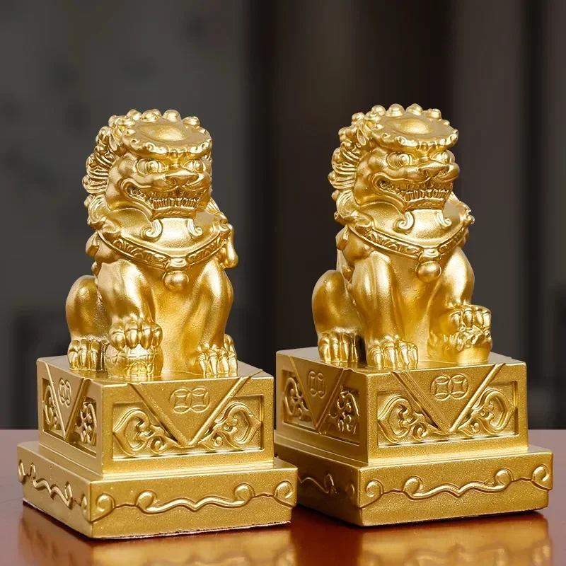 2025 New Year Gold Feng Shui Snake Lion Statue Figurine Coin Money Wealth Luck Spring Festival Home Decoration Small Ornament