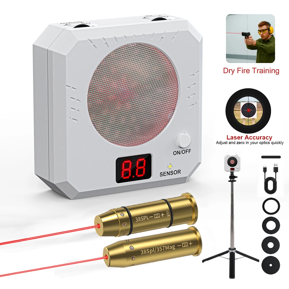 Dry Fire Laser Training Kit 38SPL Laser Training Cartridge Rechargeable Electronic Scoring Laser Target with Tripod Indoor Shooting Practice System.