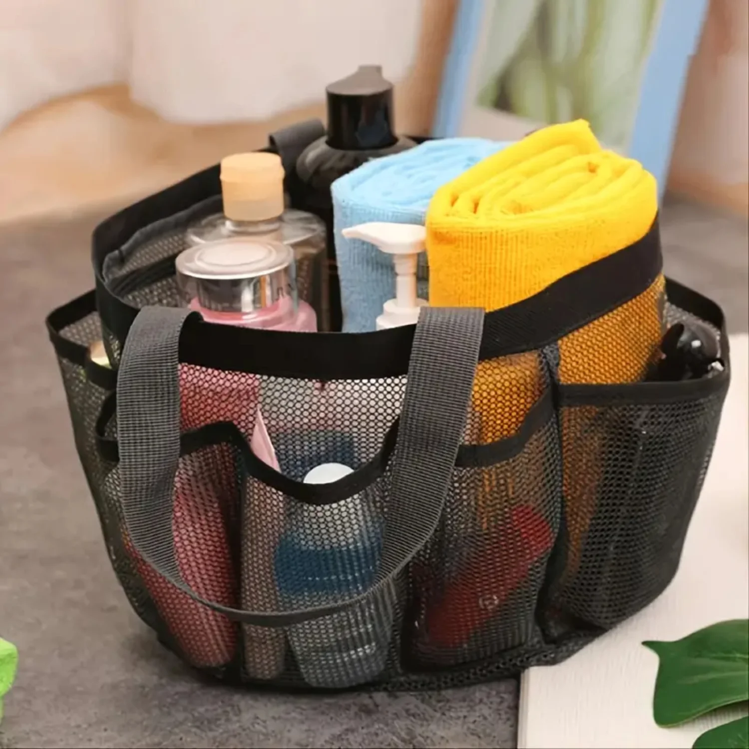 Portable Mesh Shower Caddy Quick Dry Women Tote Hanging Bath Toiletry Organizer Bag with 7 Storage Pockets & Double Handles - Co