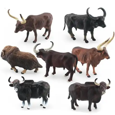 Simulation Solid Bull Cattle Action Figure Collectible Toys Buffalo Animal Early Educational Learn Cognitive Kids Movable Toy