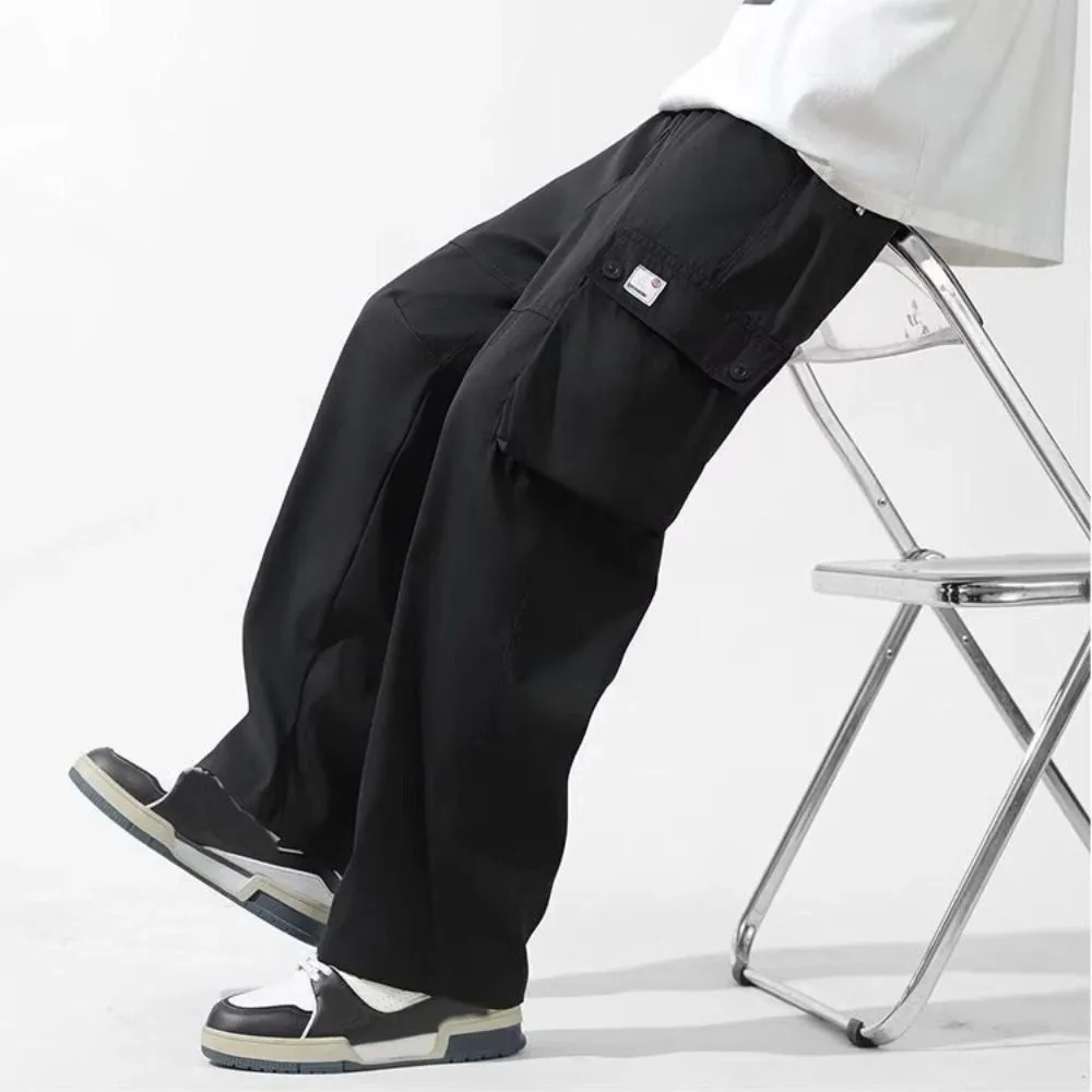 

Casual Drawstring Wide Leg Sweatpants Multi-pockets Y2K Baggy Cargo Pants Loose High Waisted Men Joggers Trousers Dancing