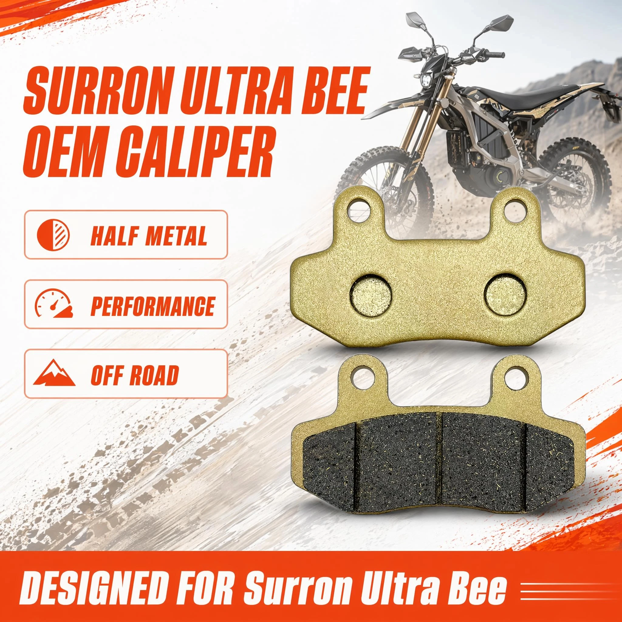 Ultra Bee Brake Pads Semi-Metallic Progressive Feel for Surron Ultra Bee Stock Caliper Electric Dirt Bike Front Rear Enduro