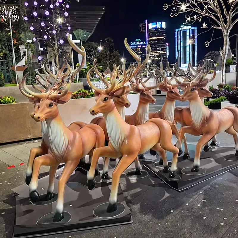 200cm White Fiberglass Reindeer Statue Modern Christmas Deer Sculpture for Hotel Lobby Mall Art Holiday Decoration Large Size