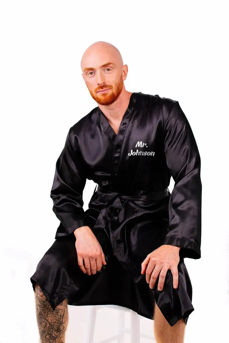 

Custom Men's Satin Robe Customized Personalized Long Satin Robe for Men for Guys Groomsmen Husband Valentines Day Gift Robes