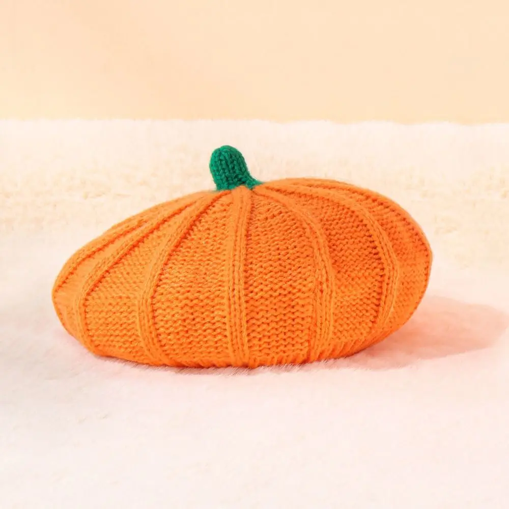 Mode Oranje Pompoen Baret Warm Houden Schilder Hoed Gebreide Muts Achthoekige Cap Kunstenaarshoed Ouder-kind Hoed