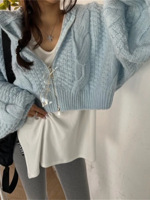 أنيقة سستة محبوك ort Svel Batwing سترة Jaet للنساء مكافحة الشيخوخة مقنعين فضفاضة تناسب ربيع الخريف ملابس موسمية