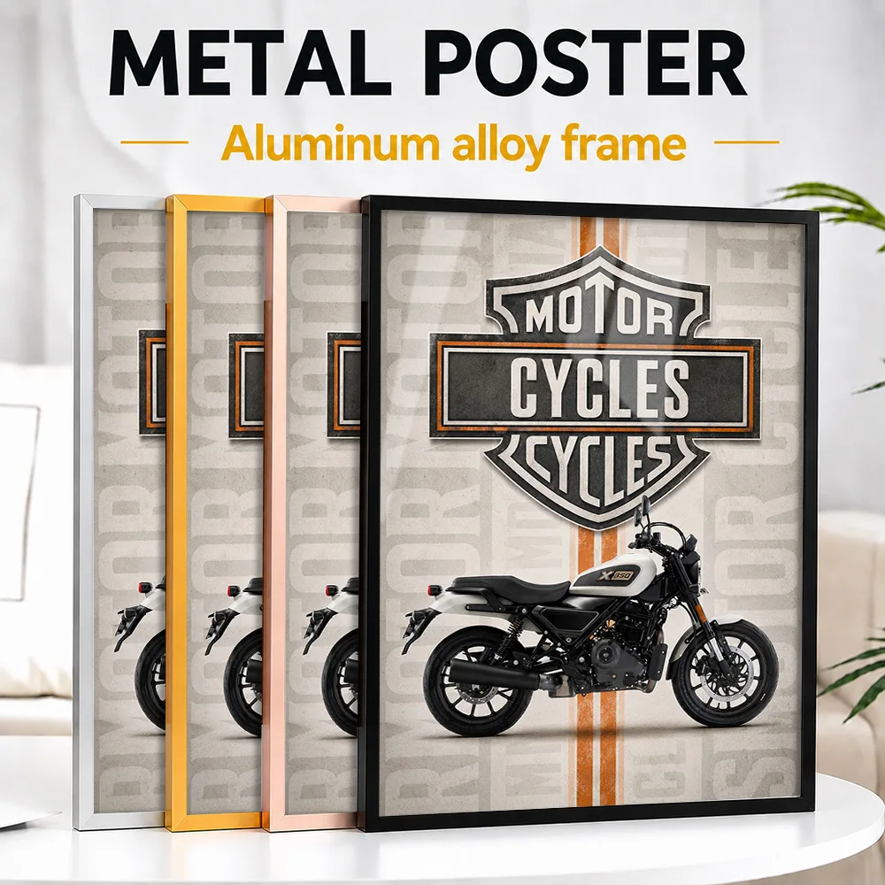 United States Cruiser Motorcycle Framed Aluminum Metal Poster Customized Photo Rugged Machine Style Wall Art For Collector Room