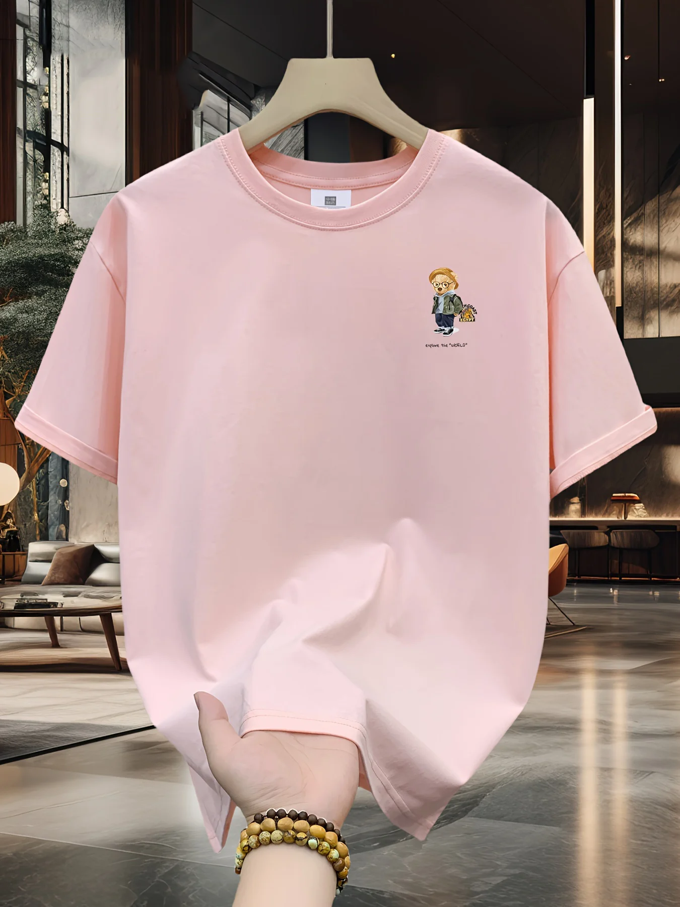 Men's 100% pure cotton summer loose size cartoon pattern printed casual and comfortable round neck short sleeved T-shirt top image 5