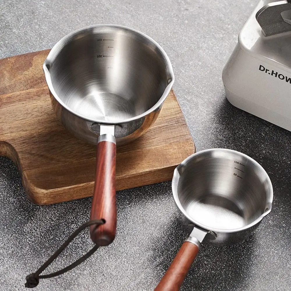 Gravy Stainless Steel Oil Sprinkling Small Pot with Wooden Handle Hot Oil Household Kitchen Multifunction Milk Pot