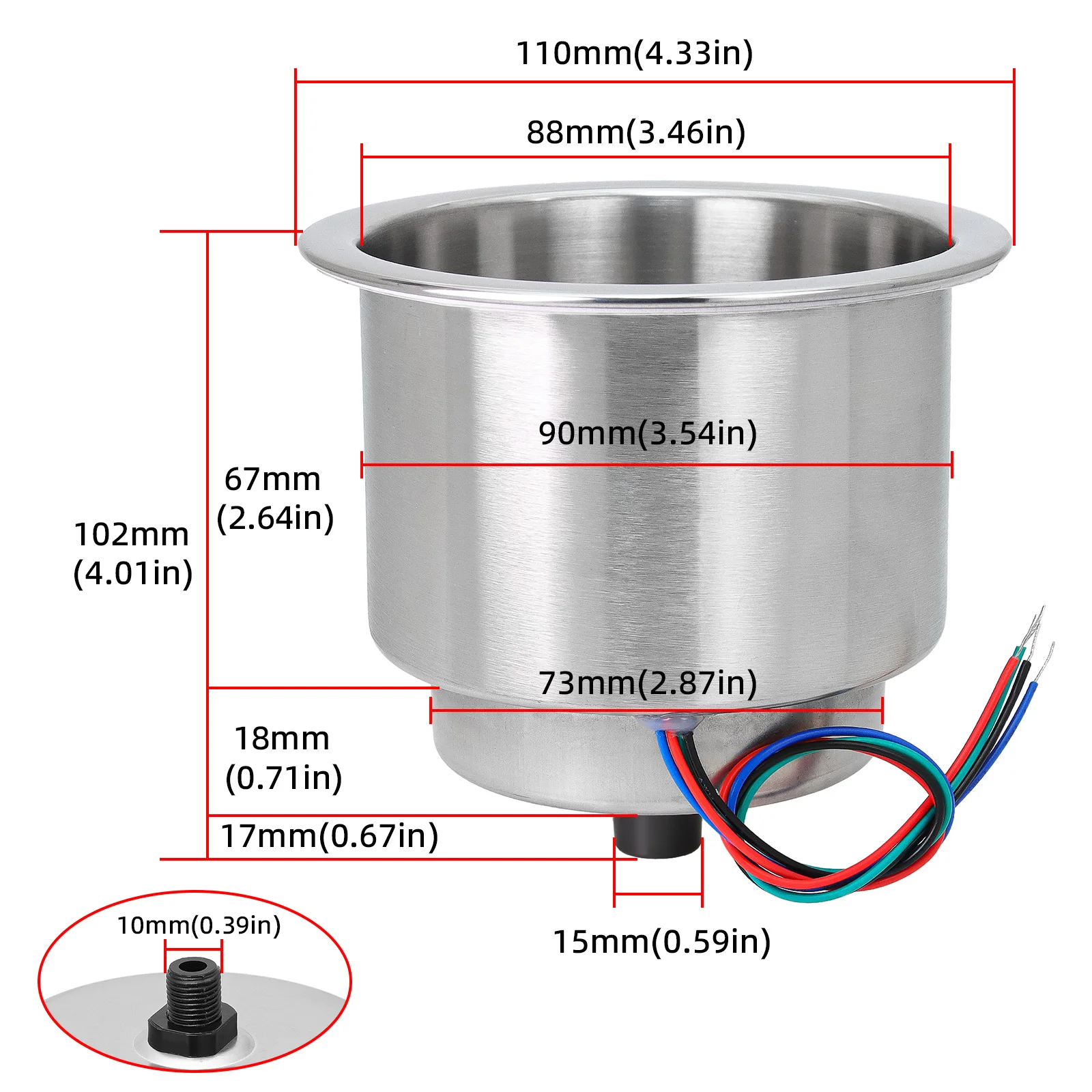 7 Colors with Remote Control 4Pcs Cup Drink Holder Boat Stainless Steel Recessed Cup Shape Drink Holder  Yacht RV Cup Holder