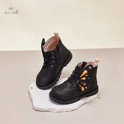 Dave Bella Autumn Children Leather Boots Girls High Top Black Shoes Fashion Casual Trendy Kids Martin Boots DB3236041