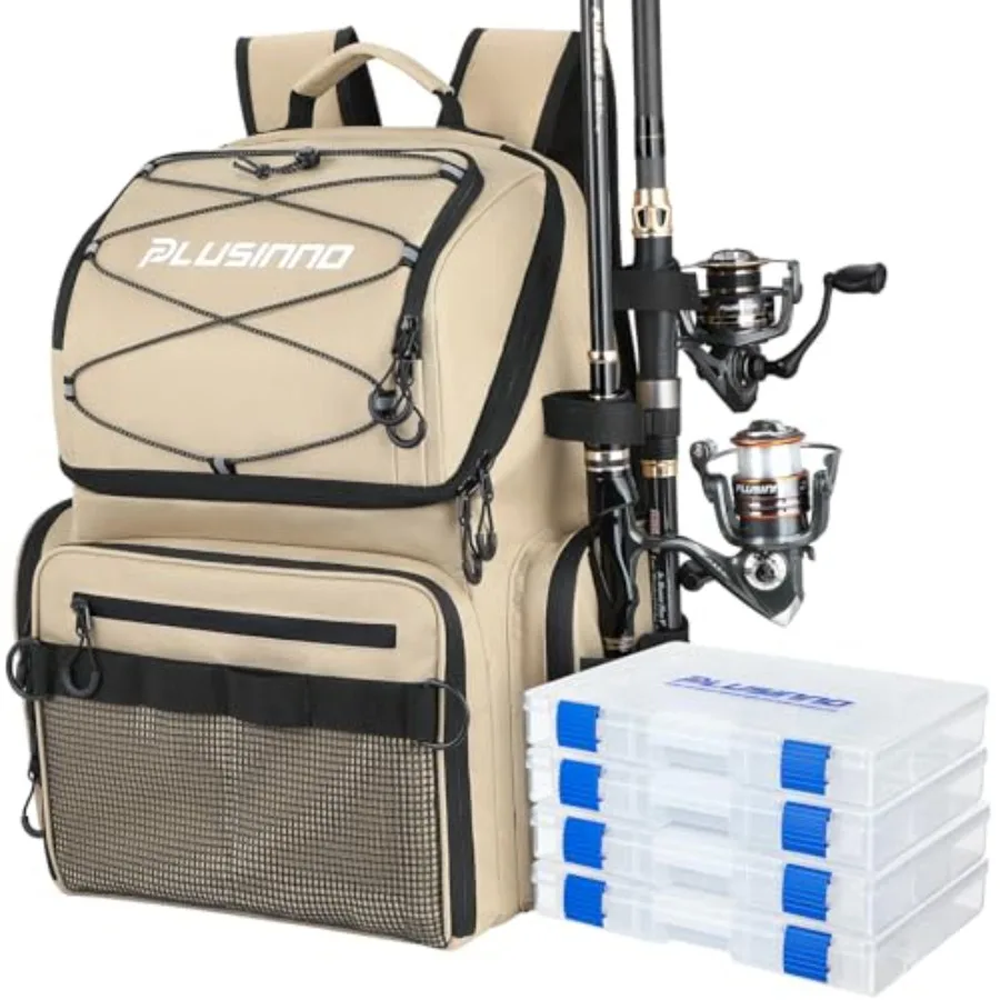 

Cooler Fishing Backpack with Rod Holders 45L Large Water-resistant Fishing Tackle bag Store Fishing Gear Fishing Gifts for Men