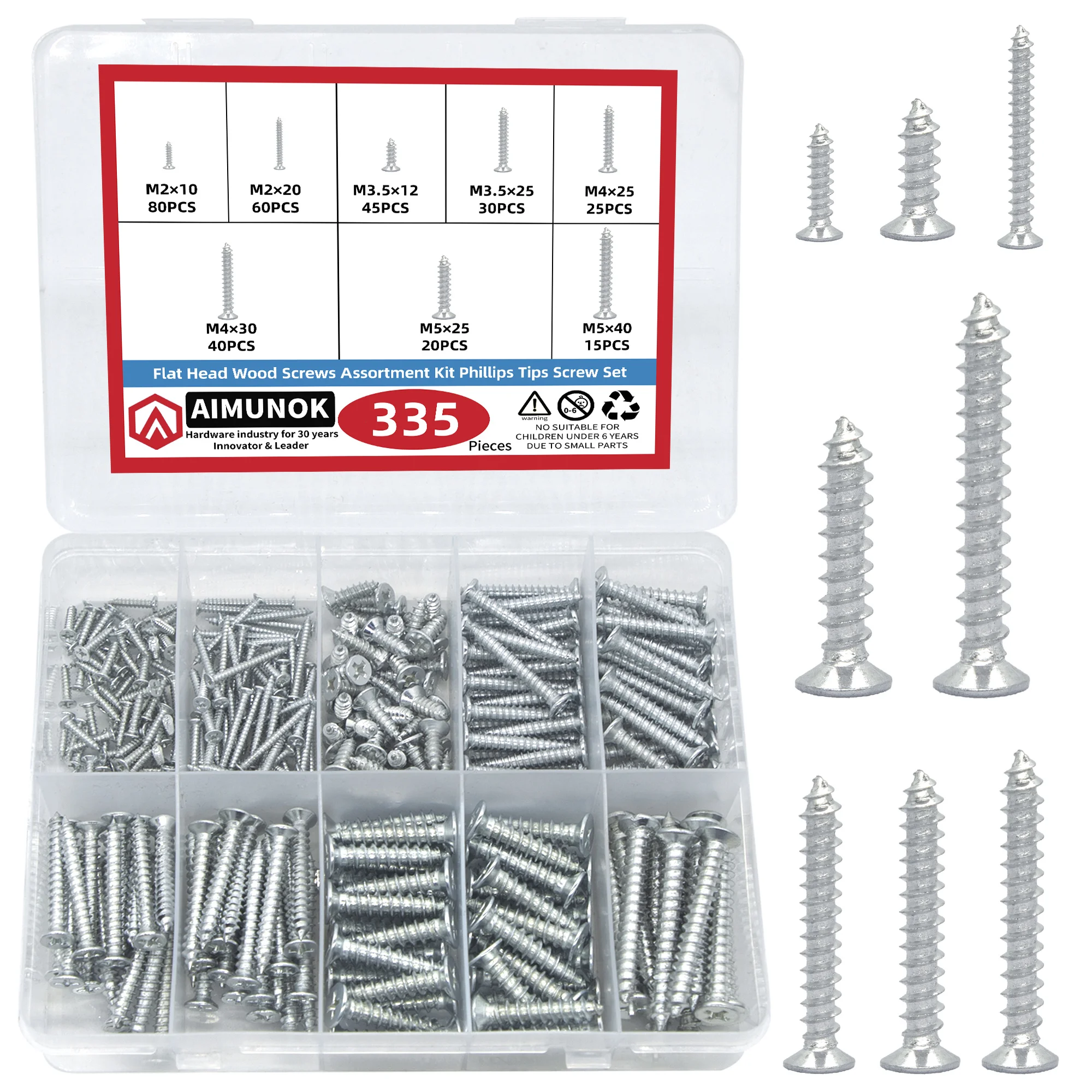 119/335pcs High Hardness Wood Screws Assortment Kit, Philips Drive Flat Head, Wood Screws, Screws, Drywall Screws, Assorted Scre