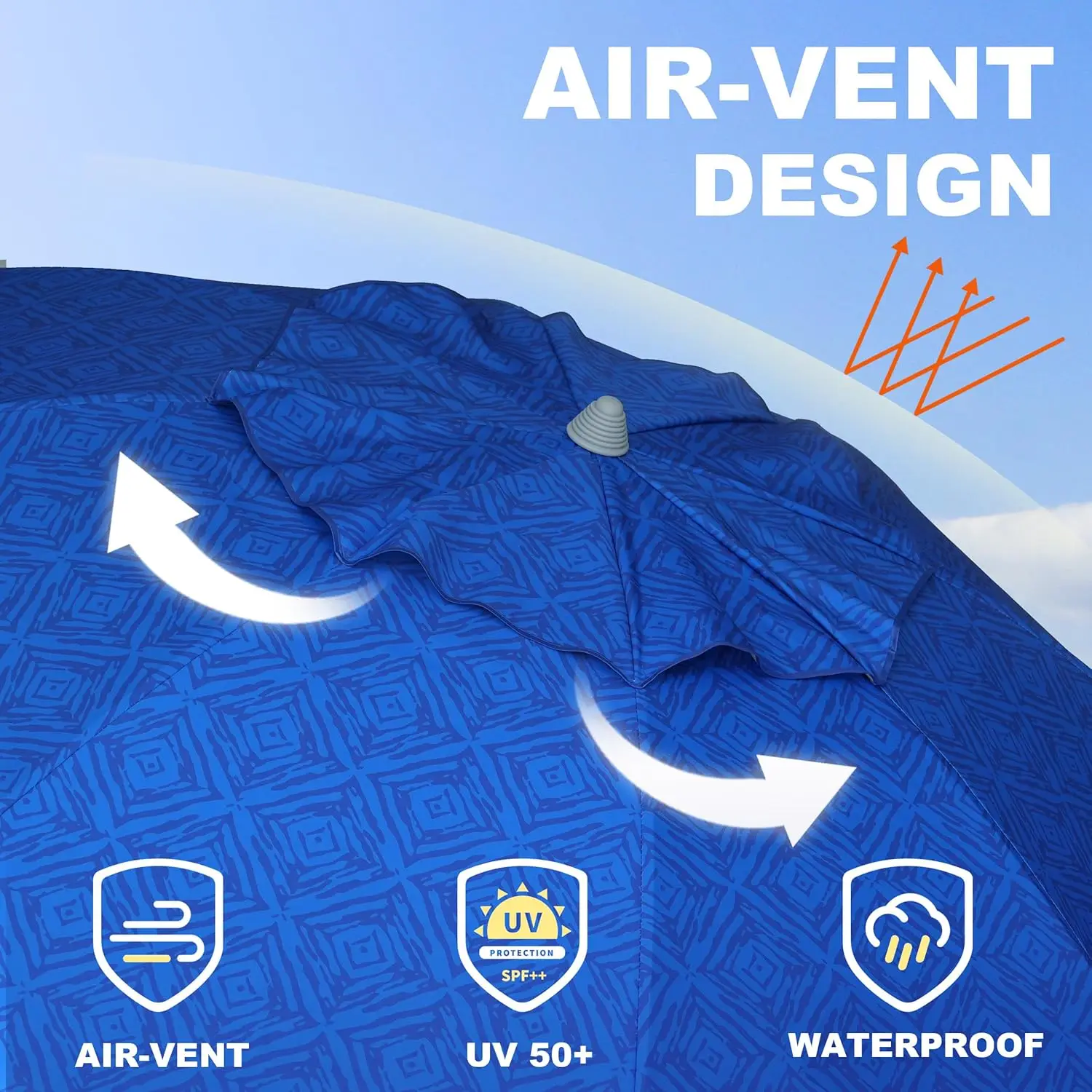 Portable Beach Umbrella with Sand Anchor & Table Tray, 6.5ft Heavy Duty Sun Protection for Patio, Pool, Garden