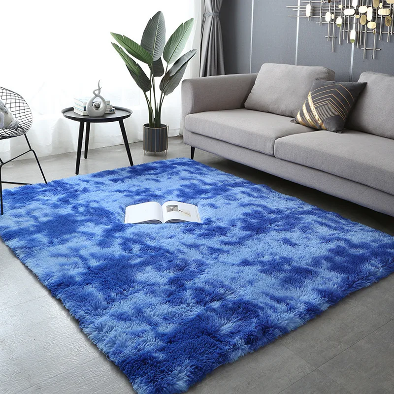 Soft Long Plush Bedroom Rug Living Room Fluffy Gradient Carpet Mats Tie Dyeing Floor Carpets Bay Window Home Decor Rugs