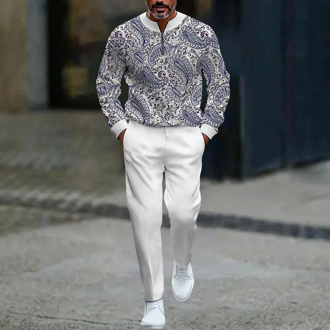 

Мужской комплект 3D Digital Paisley Co-ord — осенний одинаковый комплект уличной одежды (топ и брюки с длинными рукавами)