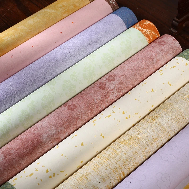 Long Scroll Rice Paper Half Raw Half Cooked Xuan Paper Wax Print 80g Thick for Calligraphy Competition Exam Practice Art Supply
