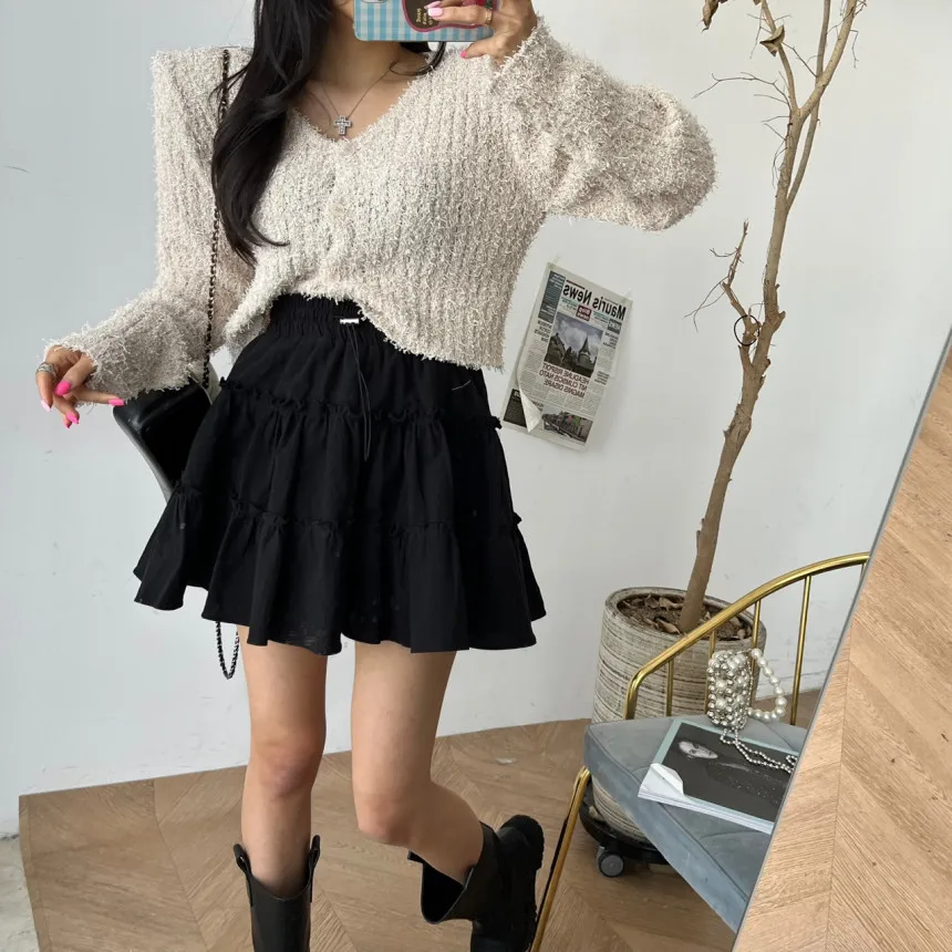 

Retro High Waist A-Line Cake Skirt Women's Pleated Slimming ort Skirt Korean Sle Commute Pure Color Summer