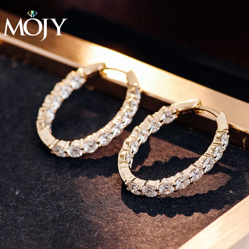 MOJY-pendientes de oro blanco de moissanita de 14/18k, fila pequeña D/VVS, diamantes completos, venta al por mayor con certificado GRA, alta joyería personalizada