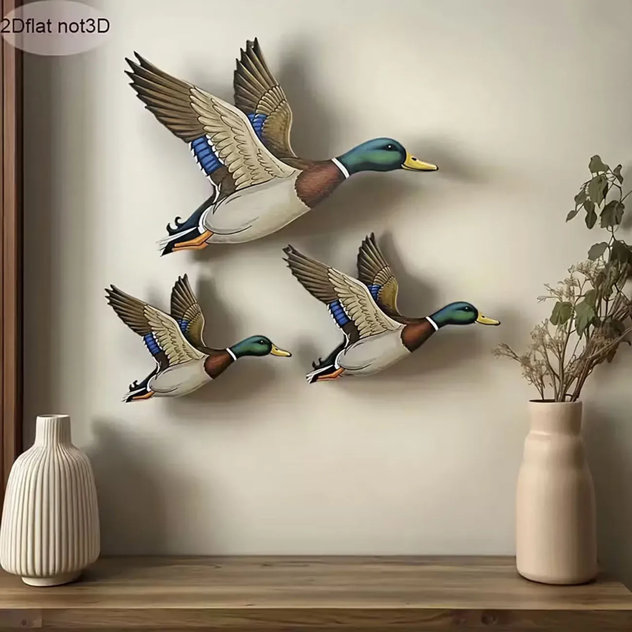 3Pcs Mallard Duck Wooden Wall Decor, Flying Duck Wall Art for Rustic Home Decoration