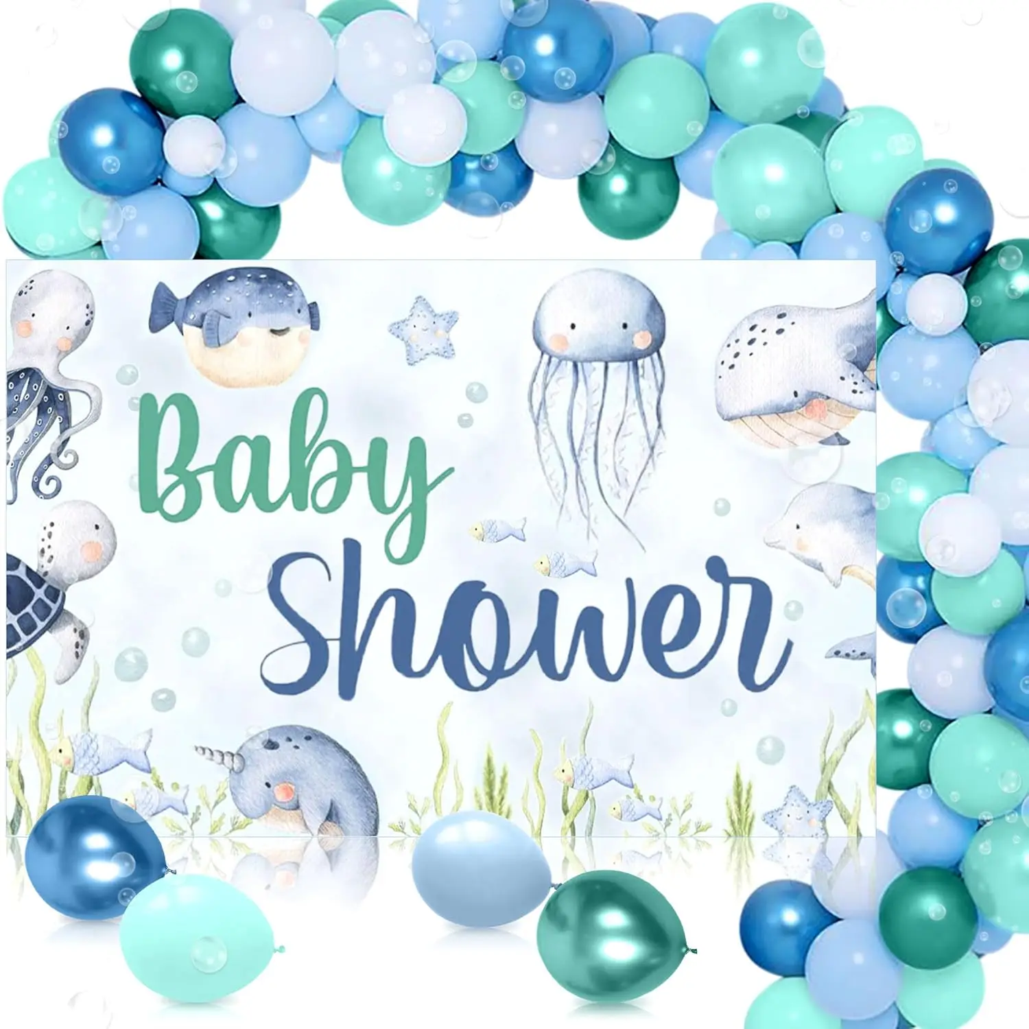 Laventy Under The Sea Benvenuto Baby Banner Palloncini Ghirlanda Decorazioni per baby shower Animali dell'oceano Benvenuti Forniture per feste per bambini