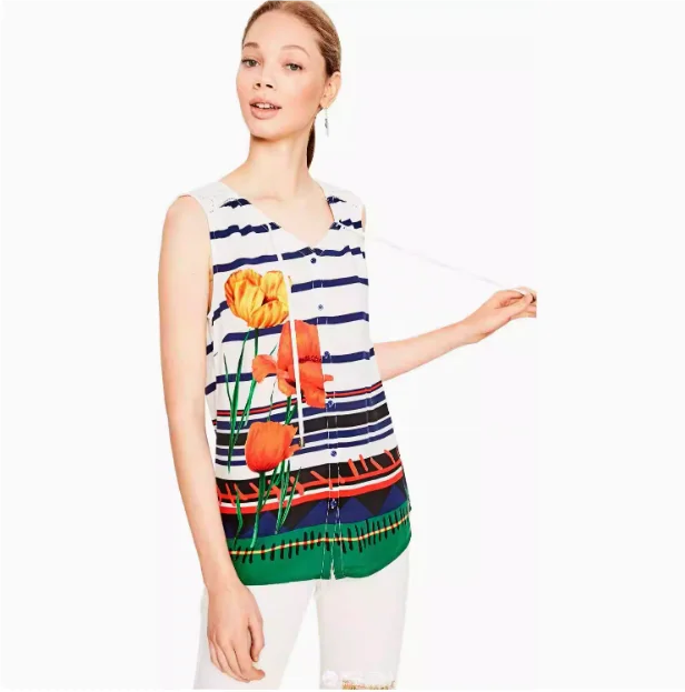 Foreign trade original order, Spanish embroidery and printing, fashionable and casual new product, button up summer shirt