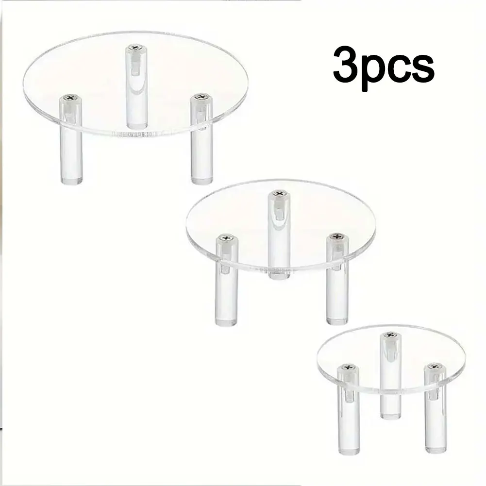 Three Clear Acrylic Circular Display Risers for Cakes Jewelry and Decorative Use Sizes 15 5cm 20 5cm and 12 6cm Ready to Use